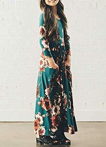 QIJOVO Girl Floral Maxi Dress with Pockets Sleeves Long Holiday Dress in Saudi Arabia