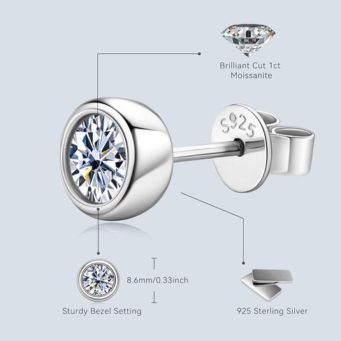 Moissanite Earrings for Women, 925 Sterling Silver 0.5-1ct D Color VVS1 Moissanite Diamond Stud Earrings, Hypoallergenic Earrings Studs for Sensitive Ears New Year Christmas Gifts in Saudi Arabia