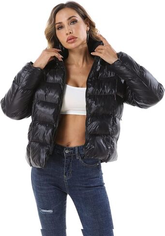 سترة منتفخة ذات لون وردي، سترة منتفخة للنساء، معطف فقاعات أسود مع غطاء للرأس in Kuwait