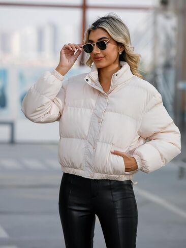 سترات شتوية نسائية من FHQueen معطف اسكواش خفيف الوزن مبطن بسحاب من الصوف للأسفل ملابس خارجية قصيرة منفوخة in Kuwait