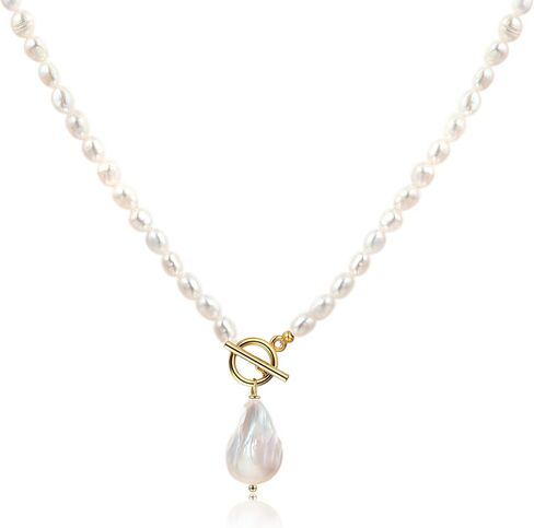 كاولاين عقد بقلادة لؤلؤ غير منتظمة منتقاة يدويا من اللؤلؤ الباروكي، سلسلة مكتنزة مصنوعة يدويا رقيقة، هدية مجوهرات للنساء، 18.9 انش، معدن، غير معروف in Kuwait