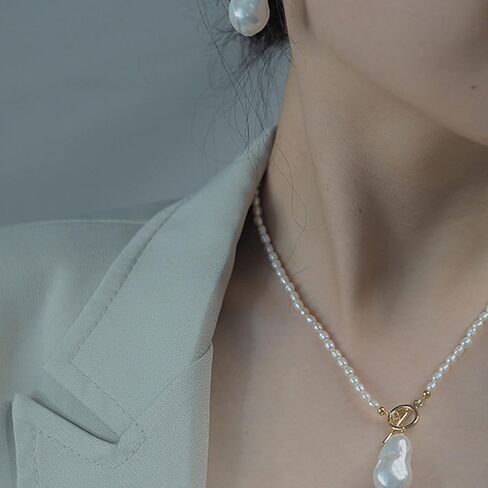 كاولاين عقد بقلادة لؤلؤ غير منتظمة منتقاة يدويا من اللؤلؤ الباروكي، سلسلة مكتنزة مصنوعة يدويا رقيقة، هدية مجوهرات للنساء، 18.9 انش، معدن، غير معروف in Kuwait