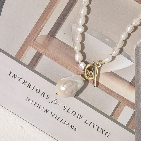 كاولاين عقد بقلادة لؤلؤ غير منتظمة منتقاة يدويا من اللؤلؤ الباروكي، سلسلة مكتنزة مصنوعة يدويا رقيقة، هدية مجوهرات للنساء، 18.9 انش، معدن، غير معروف in Kuwait