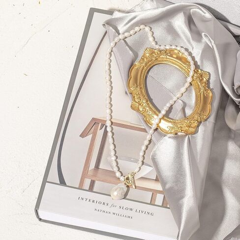 كاولاين عقد بقلادة لؤلؤ غير منتظمة منتقاة يدويا من اللؤلؤ الباروكي، سلسلة مكتنزة مصنوعة يدويا رقيقة، هدية مجوهرات للنساء، 18.9 انش، معدن، غير معروف in Kuwait