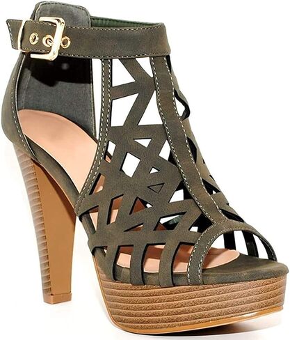 Open Toe Ankle Strap Sandal – Western Bootie Stacked Heel Open Toe Cutout Shoes in Saudi Arabia