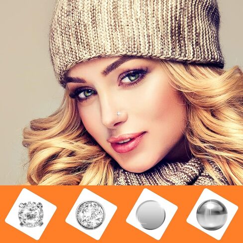 CrazyPiercing 18G Nose Ring Studs, 16 PCS S Shaped Nose Rings Stainless Steel Nose Piercings Thin Nose Rings Flat Top/Spherical/Round/Cubic Crystal Zirconia, Stainless Steel, cubic zirconia in Kuwait