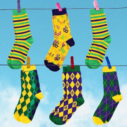 Cuffbow 12 Pairs Mardi Gras Purple Crew Socks Bulk Classic Patterned Cotton Novelty Socks Unisex Casual Gold Green Purple Dress Socks for Gift Party Athletic, Men Shoe Size 7-12, Women Shoe Size 8-13 in Saudi Arabia