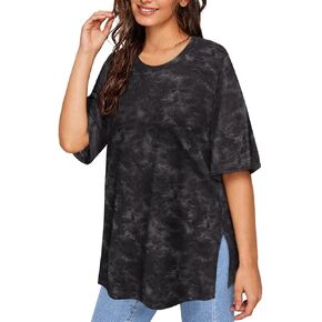 TIYOMI Plus Size Tops Summer Short Sleeve Shirts for Women Crewneck Tunics Pocket/Distressed (XL-5XL) in Kuwait