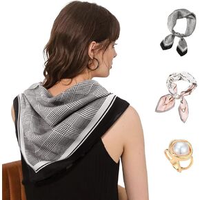 SELBATON Square Silk Scarves Women Square Silk Like Hair Scarf Head Sleeping Wrap Satin Headscarf With Scarf Button