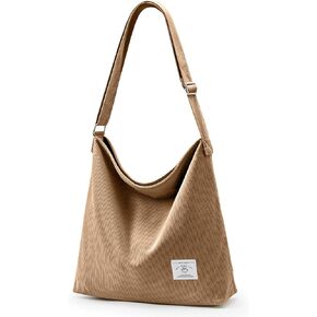 KALIDI Corduroy Tote Bag for Women Casual Zipper Tote Handbag Large Crossbody Hobo Shoulder Bag Work Fashion Women Purse
