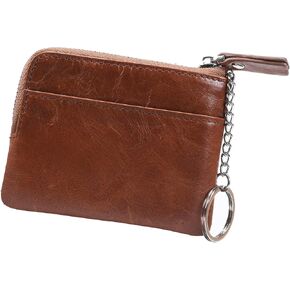 Genuine Leather Small Coin Purse Wallet With Keychain Cash Coin Pouch Change purse Card Holder For Men Brown, Fashion in Kuwait