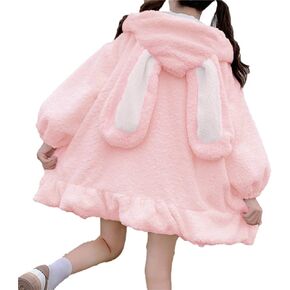 BZB Kawaii Anime Bunny Ear Hoodies For Women Sweet Lovely Fuzzy Fluffy Rabbit Sweater Tops Cosplay Jacket Coats in Kuwait