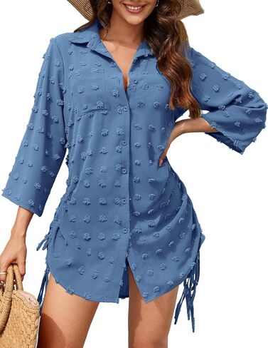 MIUDOLLS أغطية لملابس السباحة النسائية 2024 الرباط نقطة سويسرية زر أسفل السباحة التستر فستان الشاطئ قميص in Kuwait