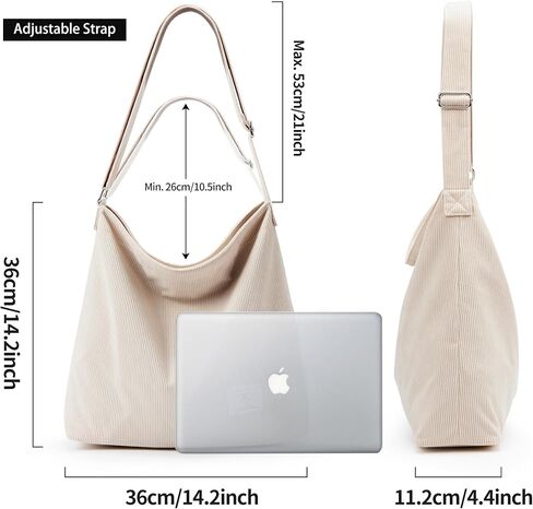 KALIDI Corduroy Tote Bag for Women Casual Zipper Tote Handbag Large Crossbody Hobo Shoulder Bag Work Fashion Women Purse in Kuwait