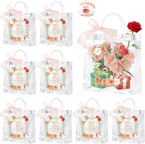 24 قطعة من حقيبة هدايا الزفاف بمقبض، حقائب هدايا شفافة مع شريط لحفلات الزفاف وحقائب بلاستيكية وحقائب تغليف الهدايا لحفلات الزفاف والخطوبة والذكرى السنوية ((7.87 بوصة × 7.87 بوصة × 3.94 بوصة) in Kuwait