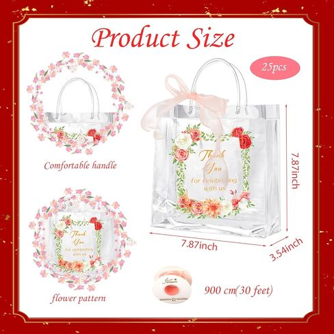 24 قطعة من حقيبة هدايا الزفاف بمقبض، حقائب هدايا شفافة مع شريط لحفلات الزفاف وحقائب بلاستيكية وحقائب تغليف الهدايا لحفلات الزفاف والخطوبة والذكرى السنوية ((7.87 بوصة × 7.87 بوصة × 3.94 بوصة) in Kuwait
