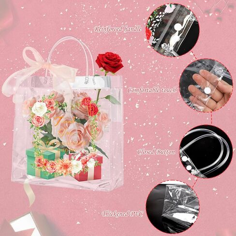 24 قطعة من حقيبة هدايا الزفاف بمقبض، حقائب هدايا شفافة مع شريط لحفلات الزفاف وحقائب بلاستيكية وحقائب تغليف الهدايا لحفلات الزفاف والخطوبة والذكرى السنوية ((7.87 بوصة × 7.87 بوصة × 3.94 بوصة) in Kuwait