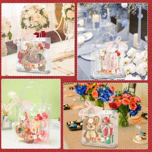 24 قطعة من حقيبة هدايا الزفاف بمقبض، حقائب هدايا شفافة مع شريط لحفلات الزفاف وحقائب بلاستيكية وحقائب تغليف الهدايا لحفلات الزفاف والخطوبة والذكرى السنوية ((7.87 بوصة × 7.87 بوصة × 3.94 بوصة) in Kuwait