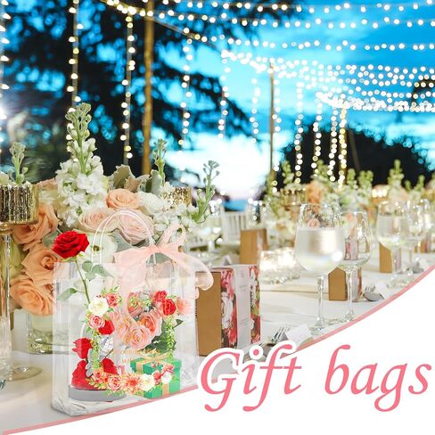 24 قطعة من حقيبة هدايا الزفاف بمقبض، حقائب هدايا شفافة مع شريط لحفلات الزفاف وحقائب بلاستيكية وحقائب تغليف الهدايا لحفلات الزفاف والخطوبة والذكرى السنوية ((7.87 بوصة × 7.87 بوصة × 3.94 بوصة) in Kuwait