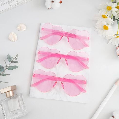 AFNWQI Heart Sunglasses, Heart Shaped Sunglasses, 3-Pack Transparent Rimless Sunglasses, Colored Sunglasses, Party Glasses in Saudi Arabia