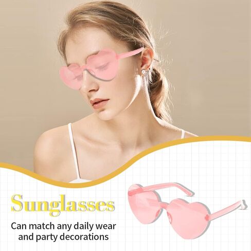 AFNWQI Heart Sunglasses, Heart Shaped Sunglasses, 3-Pack Transparent Rimless Sunglasses, Colored Sunglasses, Party Glasses in Saudi Arabia