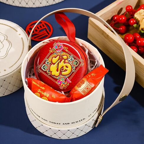 ايسوين 4 قطع من حقائب هدايا السنة الصينية الجديدة، محفظة عملات معدنية حمراء هونغ باو صندوق تخزين متعدد الوظائف للحلوى والشوكولاتة وسماعات الرأس، حقائب تنظيم حفلات الربيع وديكور معلق in Kuwait
