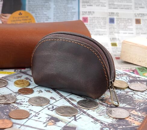 CestAntiQ, Leather Moon Pocket Coin Case Mini Squeeze Coin Purse Pouch Change Holder Tray Purse Wallet for Men & Women : Dark Brown in Saudi Arabia