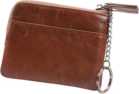 Genuine Leather Small Coin Purse Wallet With Keychain Cash Coin Pouch Change purse Card Holder For Men Brown, Fashion in Kuwait