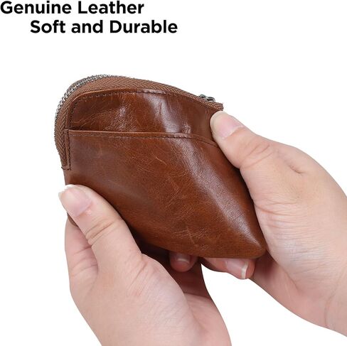 Genuine Leather Small Coin Purse Wallet With Keychain Cash Coin Pouch Change purse Card Holder For Men Brown, Fashion in Kuwait
