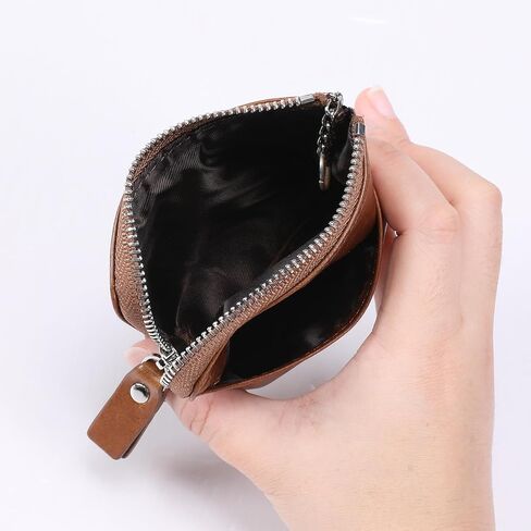 Genuine Leather Small Coin Purse Wallet With Keychain Cash Coin Pouch Change purse Card Holder For Men Brown, Fashion in Kuwait