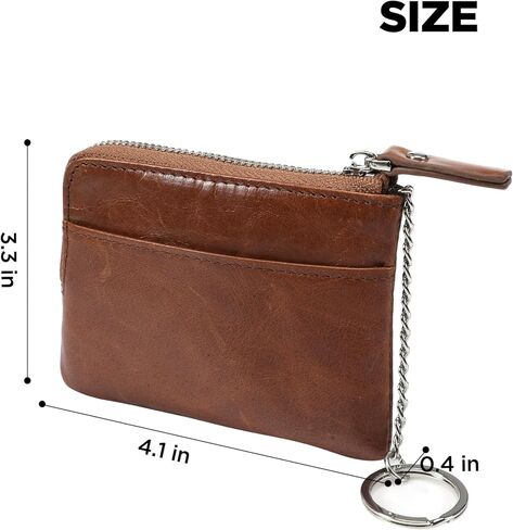 Genuine Leather Small Coin Purse Wallet With Keychain Cash Coin Pouch Change purse Card Holder For Men Brown, Fashion in Kuwait