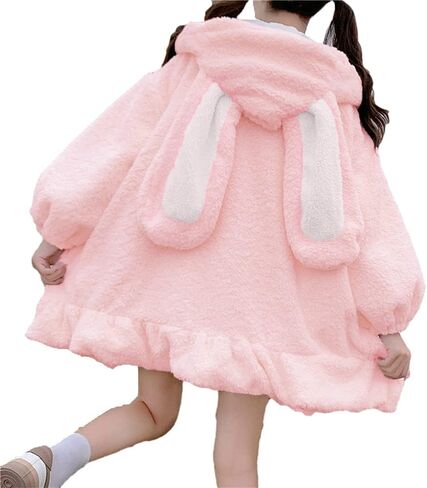 BZB Kawaii Anime Bunny Ear Hoodies For Women Sweet Lovely Fuzzy Fluffy Rabbit Sweater Tops Cosplay Jacket Coats in Kuwait