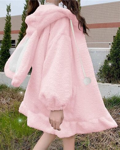 BZB Kawaii Anime Bunny Ear Hoodies For Women Sweet Lovely Fuzzy Fluffy Rabbit Sweater Tops Cosplay Jacket Coats in Kuwait