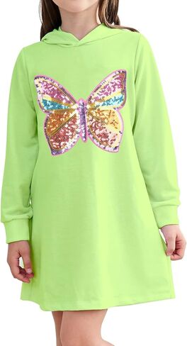 فستان بقلنسوة من JESKIDS للفتيات مزود بالترتر والفراشات وأكمام طويلة مع جيوب 4-13 T in Kuwait