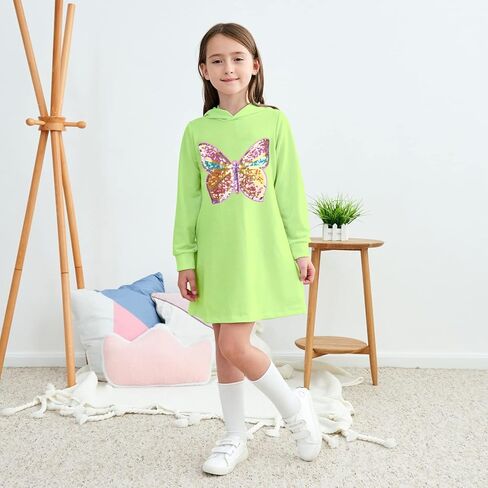 فستان بقلنسوة من JESKIDS للفتيات مزود بالترتر والفراشات وأكمام طويلة مع جيوب 4-13 T in Kuwait