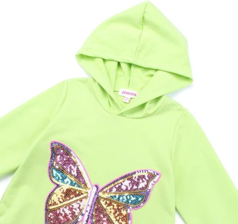 فستان بقلنسوة من JESKIDS للفتيات مزود بالترتر والفراشات وأكمام طويلة مع جيوب 4-13 T in Kuwait