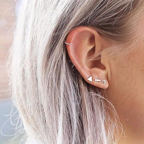 ريوسو 14 زوجًا من الأقراط المصنوعة من الستيل الجراحي للنساء والرجال لا تسبب الحساسية، اقراط حلقية مسطحة الظهر للاذن الحساسة، مجموعة اقراط مسمار للغضروف الخلفي المسطح in Kuwait