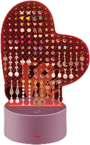 Wehhbtye LED Earring Organizer - 180 Holes Acrylic Earring Holder Stand - 7 Colors Light Earring Rack Clear Earring Storage Board with Base USB for Christmas Girls Women Gifts in Kuwait