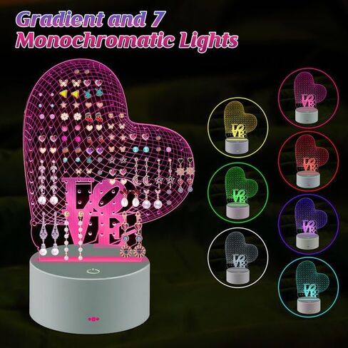 Wehhbtye LED Earring Organizer - 180 Holes Acrylic Earring Holder Stand - 7 Colors Light Earring Rack Clear Earring Storage Board with Base USB for Christmas Girls Women Gifts in Kuwait