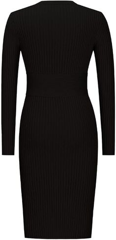 فستان نسائي أنيق من Yuanlar برقبة على شكل حرف V وأكمام طويلة وربطات عنق محبوكة ضيقة ومقاس متوسط ​​الطول in Kuwait