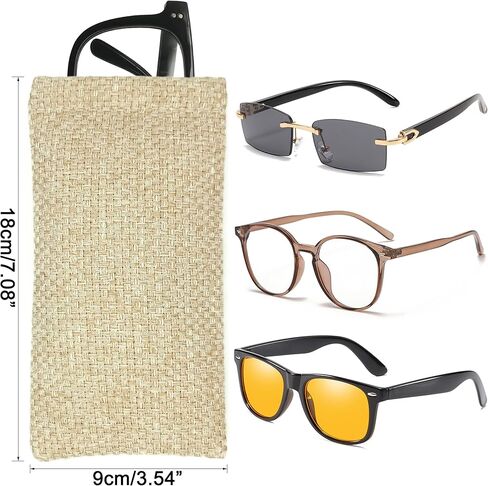 DIYOMR Set of 5 Canvas Eyeglass Bags, Squeeze Top Eyeglass Cases Burlap Weaving Unadorned Style in Kuwait