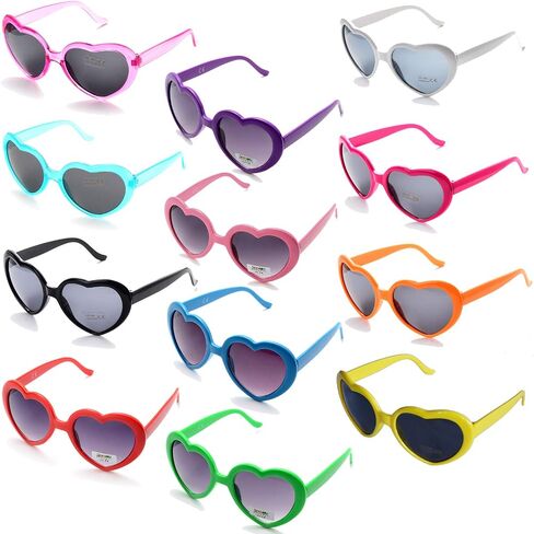 Mosheng 12 Pack Neon Colors Heart Sunglasses for Women Wholesale Unisex 80's Party Favors Eyewear Multiple Choice(heart 12 pack) in Saudi Arabia