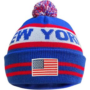 Dutern US Flag New York City Hockey Embroidery Classic Pom Cuff New York Beanie Hat Cuffed Winter Hat Knit Toque Skull Cap in Kuwait