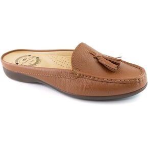 Driver Club USA Womens Casual Genuine Leather Flat Mules Sandals Closed Toe Backless Comfortable Lightweight Fashion Loafer with Tassle Detail Slip-on Slides in Kuwait