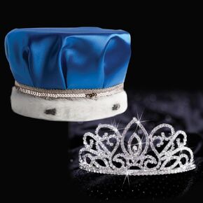 Blue Satin King Crown and Queen Tiara Royalty Set