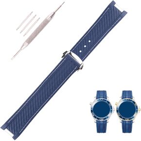 استبدال حزام الساعة المطاطي Topuly Omega Seamaster Diver 300 300m Speedmaster aqua-terra 150m AT150 Moonwatch حزام سيليكون احترافي للرجال والنساء مع إبزيم فولاذي منحني (أسود/برتقالي/ذهبي)