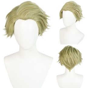 Anogol Hair Cap+Light Green Wigs Short Straight Costume Synthetic Hair Fringe Hairstyles For Anime Cosplay Costume Wig for Halloween Party