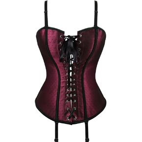 SHYMMUO Corset Tops for Women Bustier Red Satin Lace Up Vintage Gothic Sexy Overbust Body Shapewear Waist Trainer