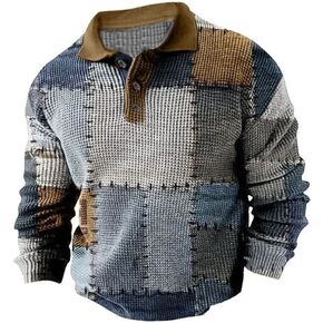 ShallWe Men's Polo Shirt Long Sleeve Lightweight Button Color Block Patchwork Casual T-Shirt Fashion Tee Streetwear Golf in Kuwait