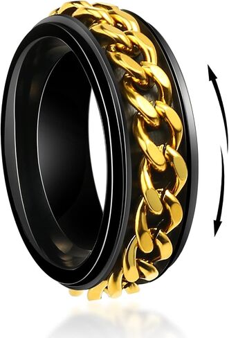 TGNEL 8mm سبينر فيدجيت الدائري الرجال التنغستن خواتم الزفاف القلق، سلسلة متشابكة الغزل وعد الخطوبة خواتم رجالي لتخفيف التوتر الفرقة الاصبع الراحة تناسب حجم 8-16 in Saudi Arabia